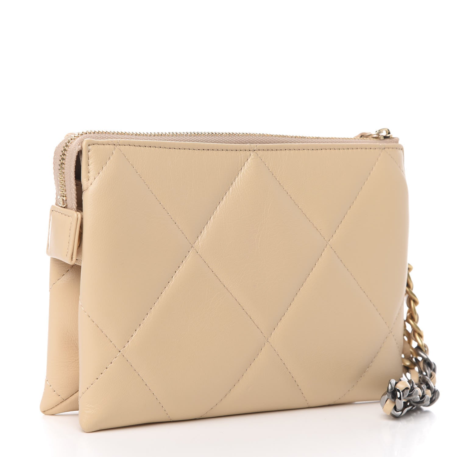 Chanel Shiny Goatskin Quilted 19 Small Pouch With Handle Beige 3 of 11