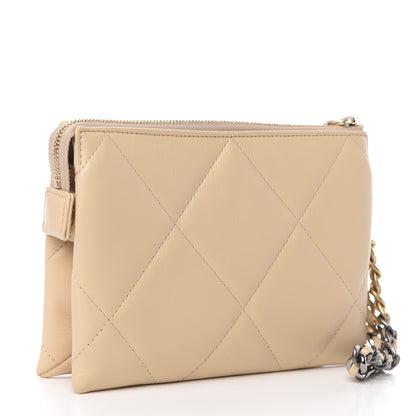 Chanel Shiny Goatskin Quilted 19 Small Pouch With Handle Beige 3 of 11