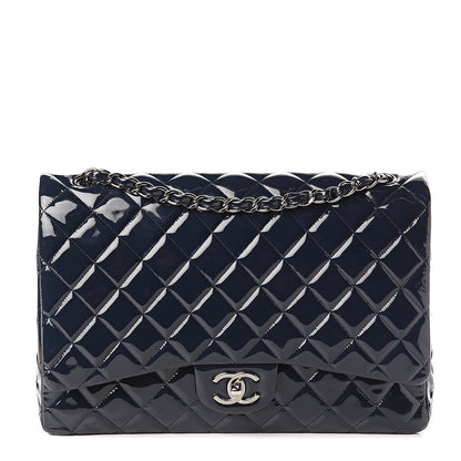Chanel Patent Quilted Maxi Double Flap Navy Blue 1 of 11