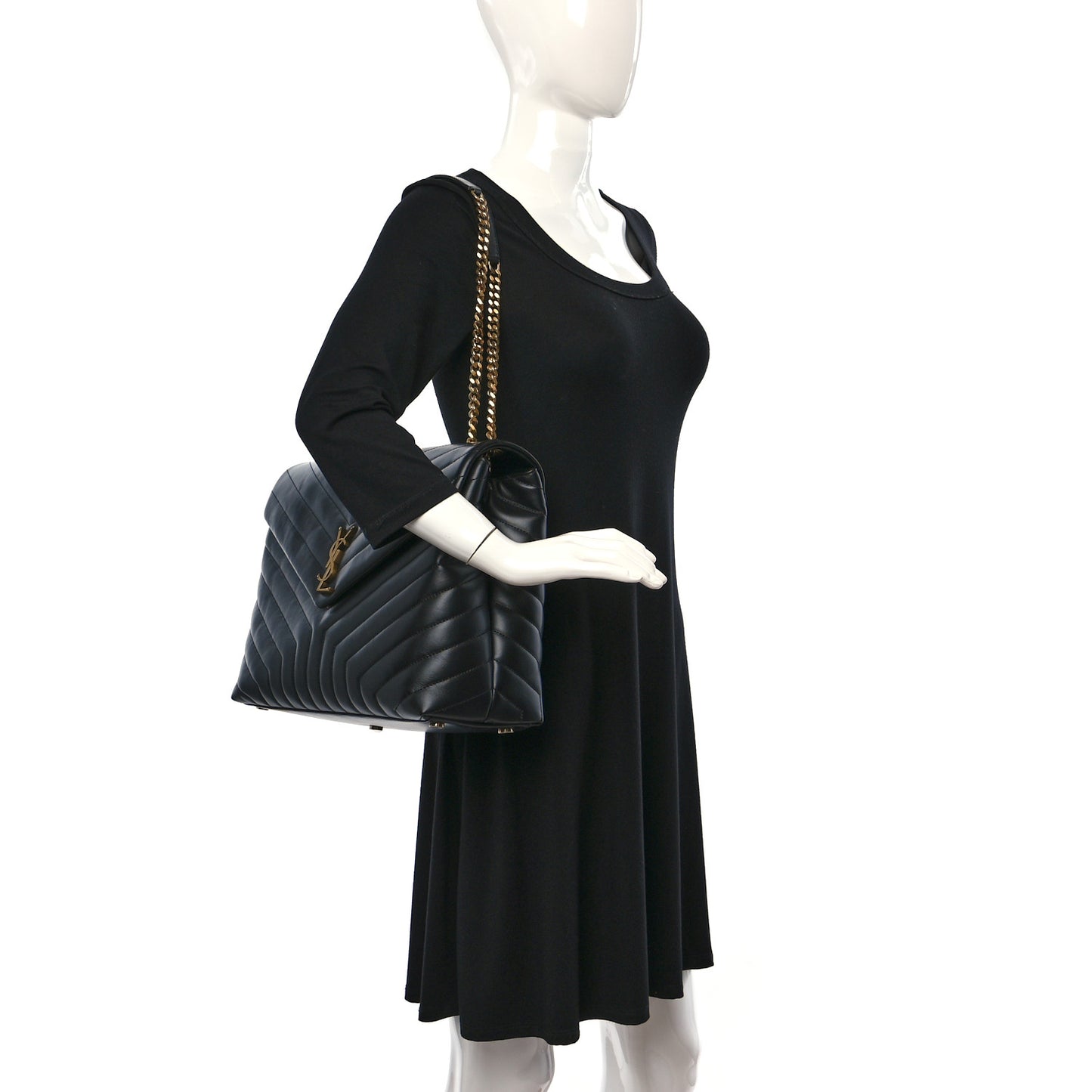 Calfskin Y Quilted Monogram Large Loulou Chain Satchel Black