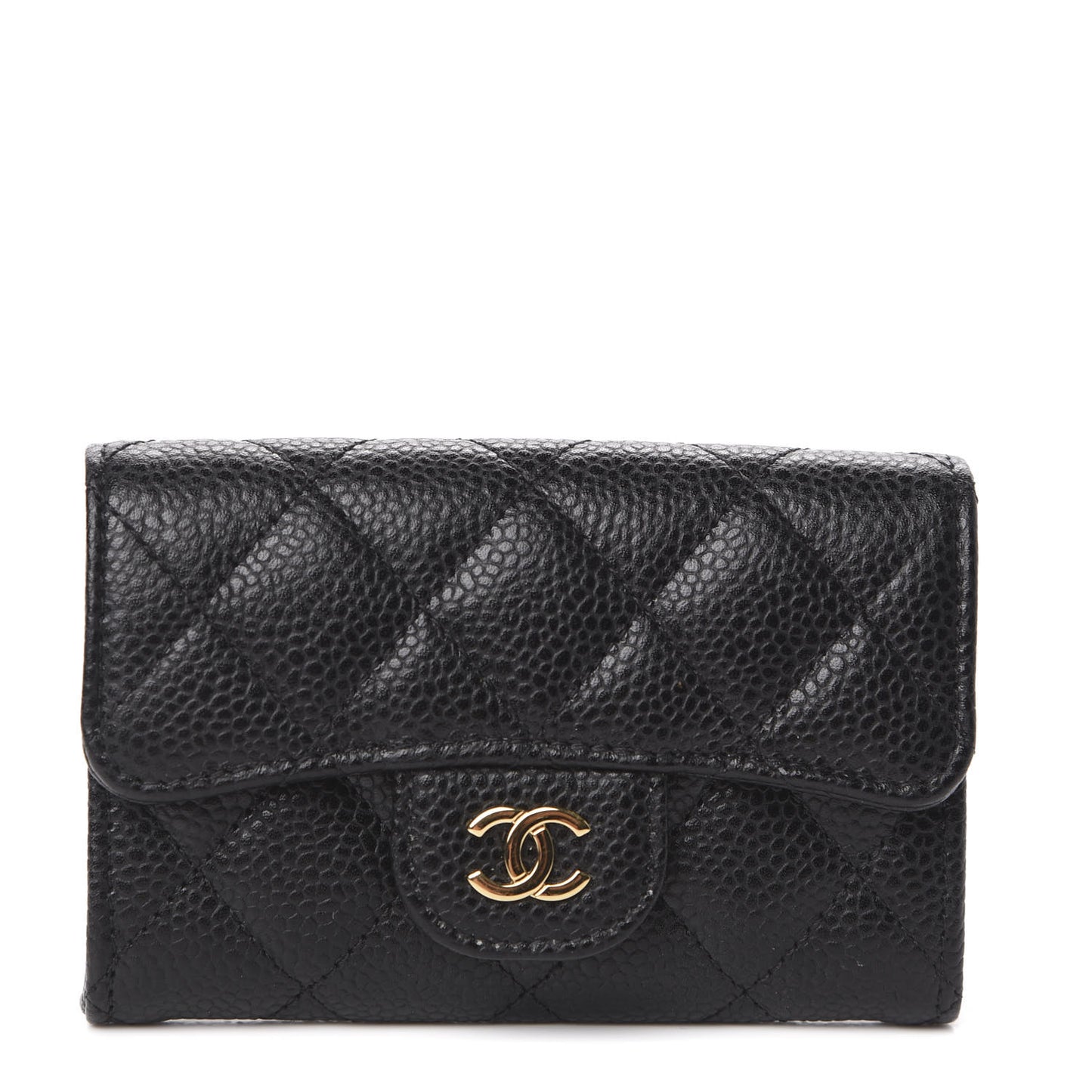 Caviar Quilted Flap Card Holder Wallet Black