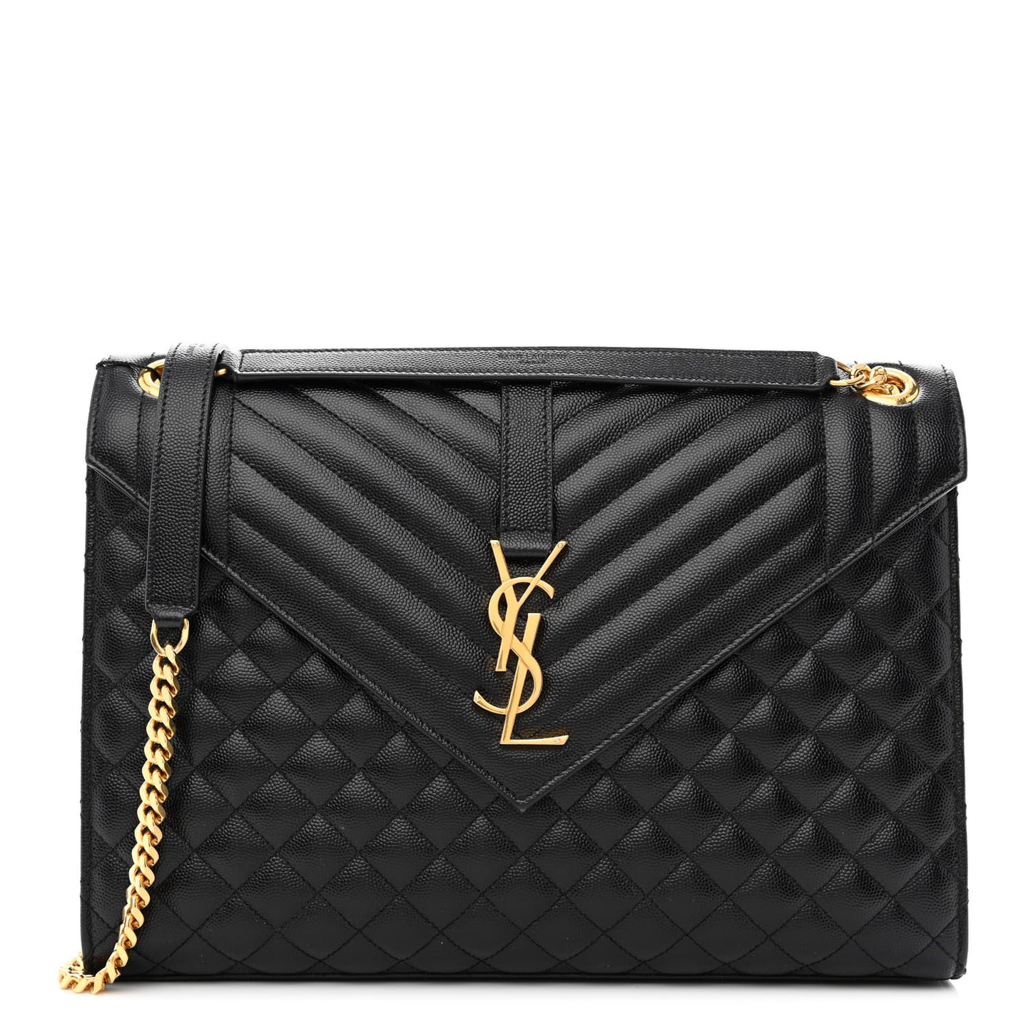 Grain De Poudre Textured Mixed Matelasse Large Triquilt Monogram Satchel Black