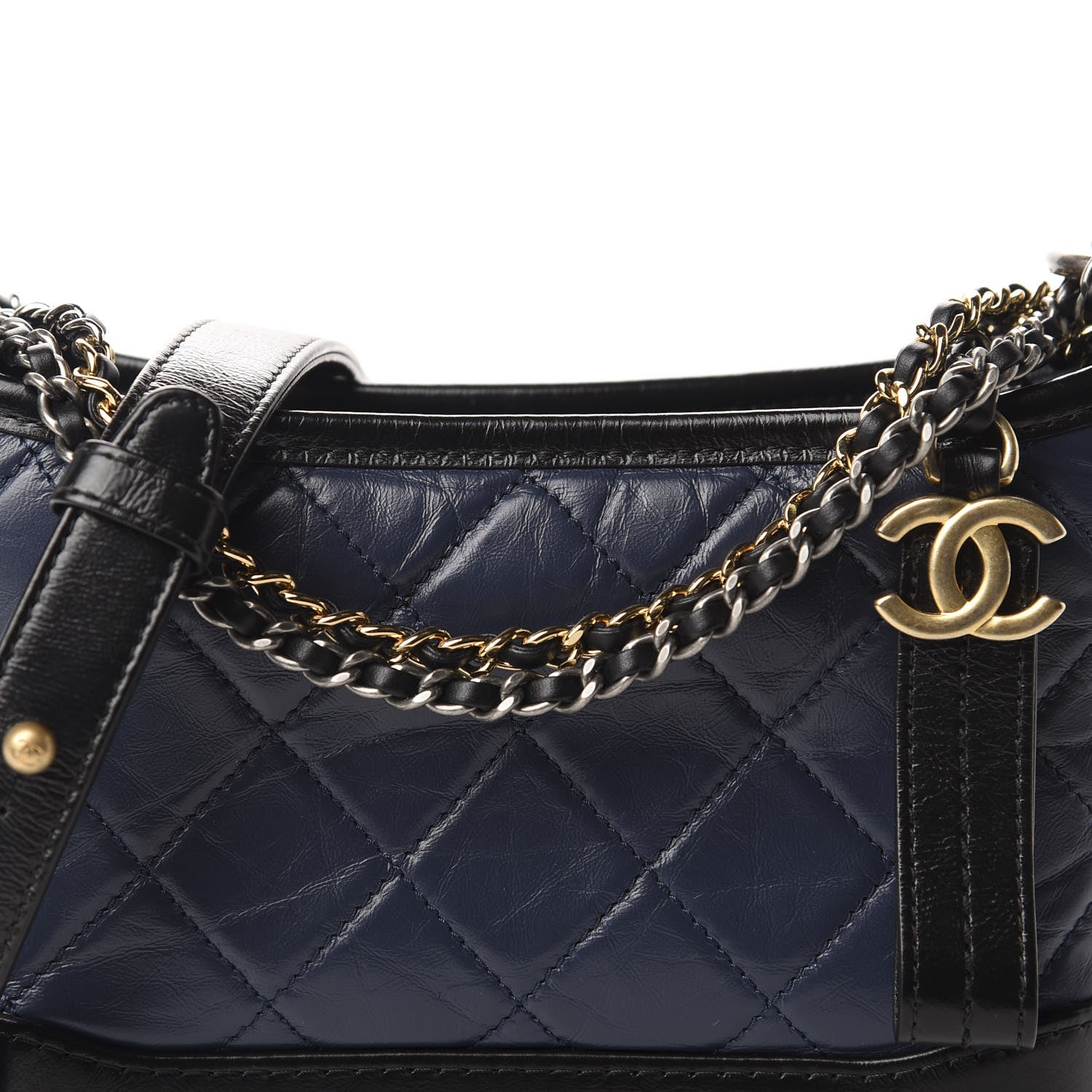 Chanel Aged Calfskin Quilted Small Gabrielle Hobo Navy Black 10 of 11