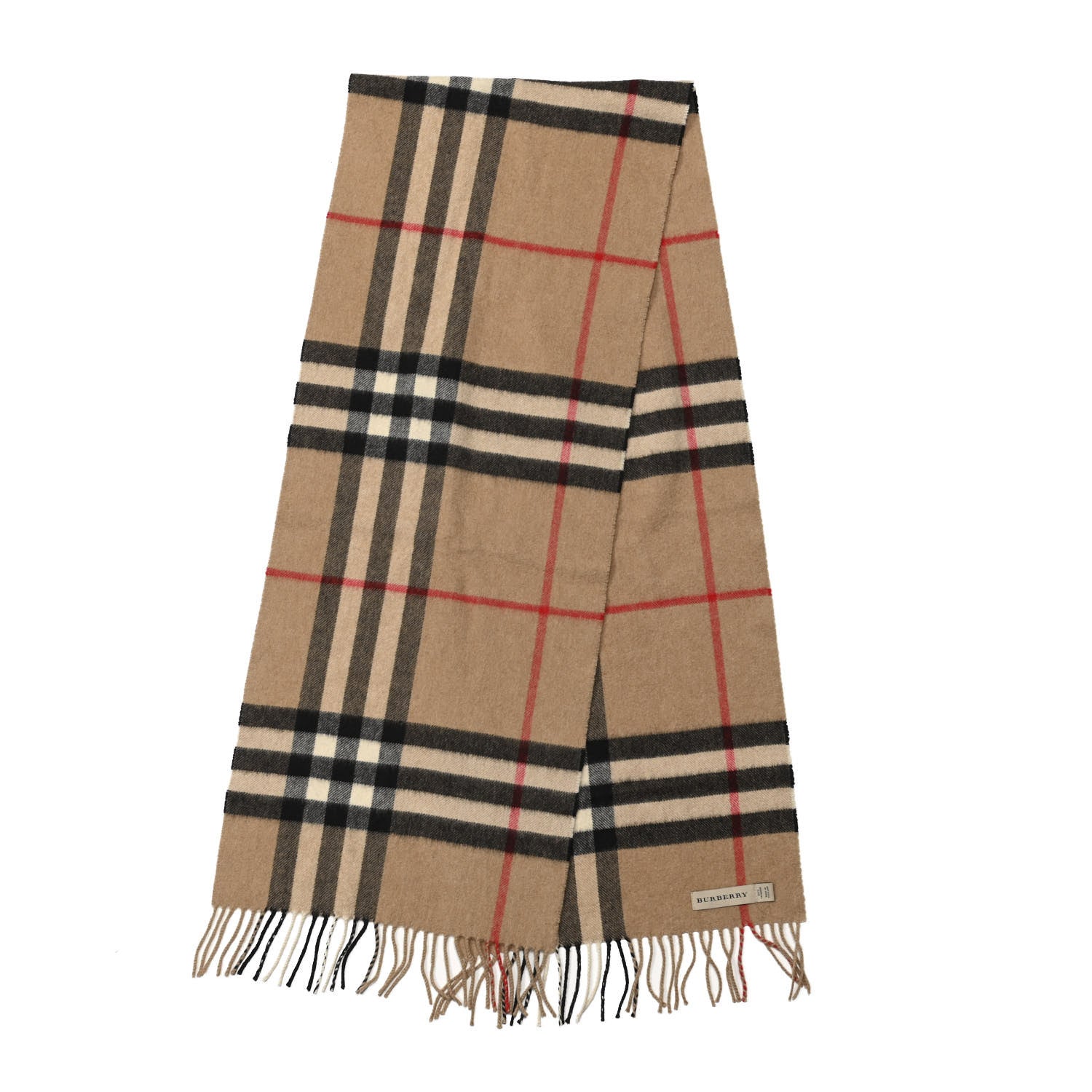 Burberry Cashmere Giant Check Fringe Scarf Archive Beige 2 of 3