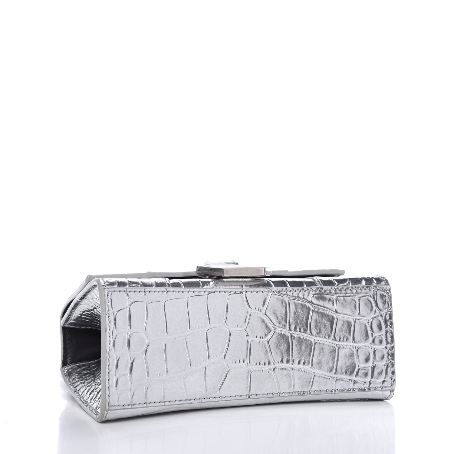 Balenciaga Metallic Calfskin Crocodile Embossed Hourglass Top Handle Bag XS Silver 4 of 10