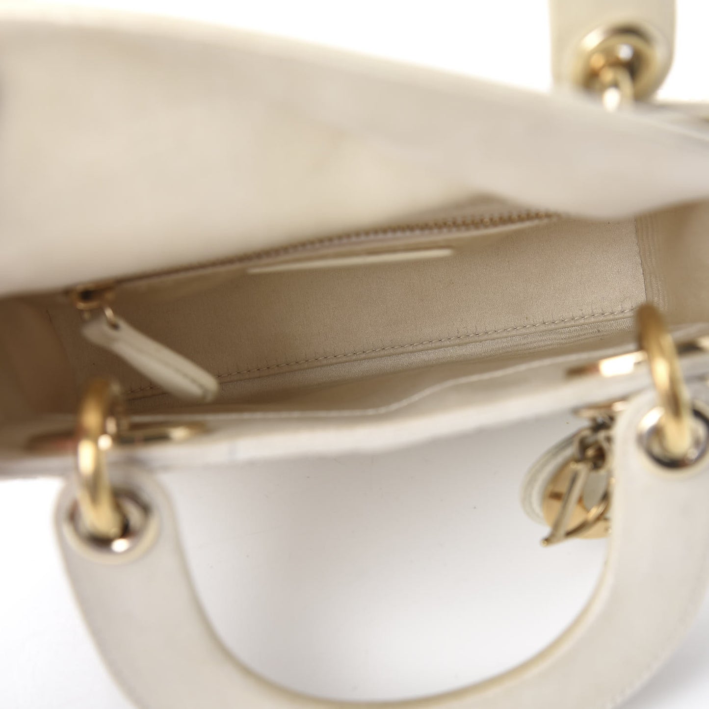 Satin Crystal Cannage Mini Lady Dior White