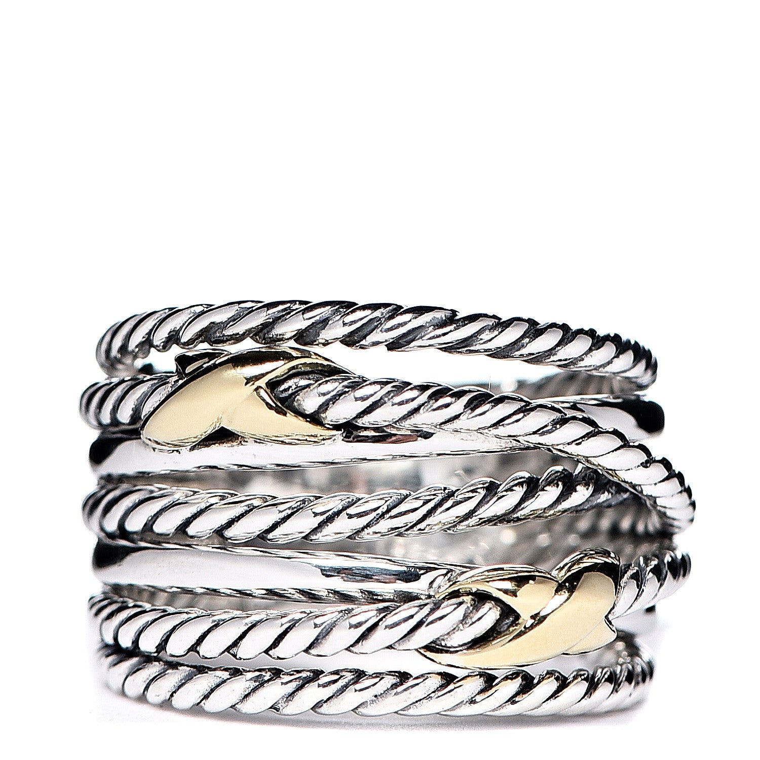 David Yurman Sterling Silver 18K Yellow Gold Double X Crossover Ring 52 6 1 of 4
