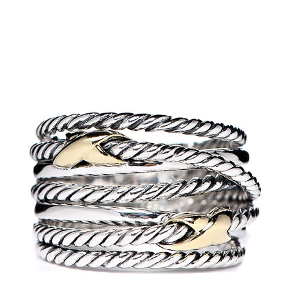 David Yurman Sterling Silver 18K Yellow Gold Double X Crossover Ring 52 6 1 of 4
