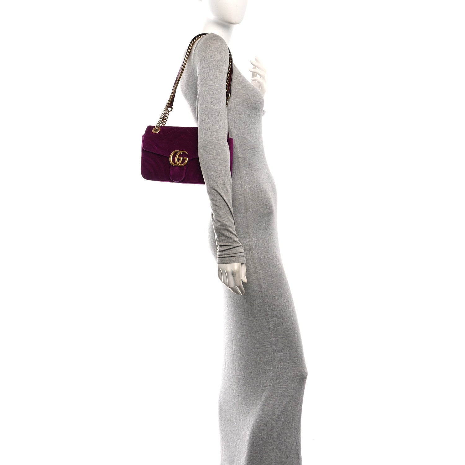 Gucci Velvet Matelasse Small GG Marmont Shoulder Bag Fuchsia Violet Cyclamen 2 of 10