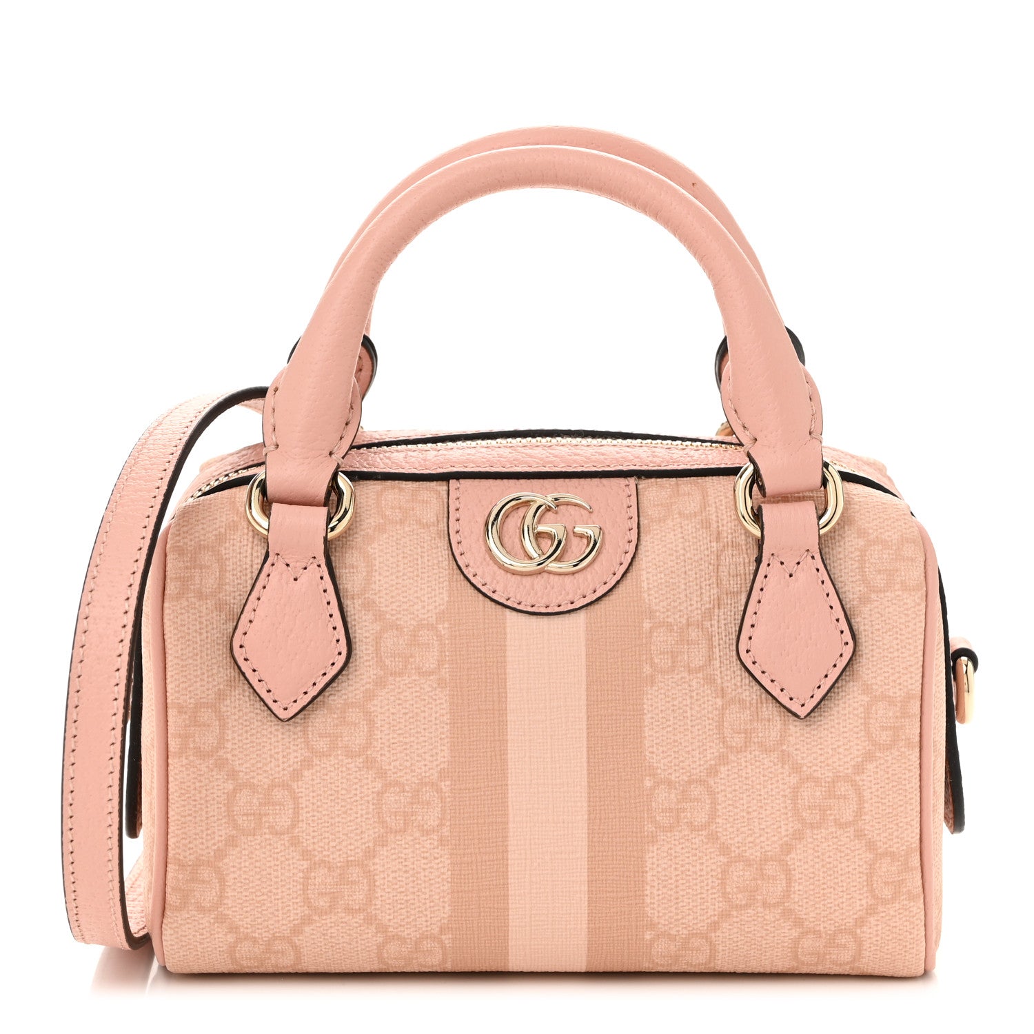 Gucci GG Supreme Monogram Textured Dollar Calfskin Web Super Mini Ophidia Top Handle Bowler Bag Rose Pink 1 of 11