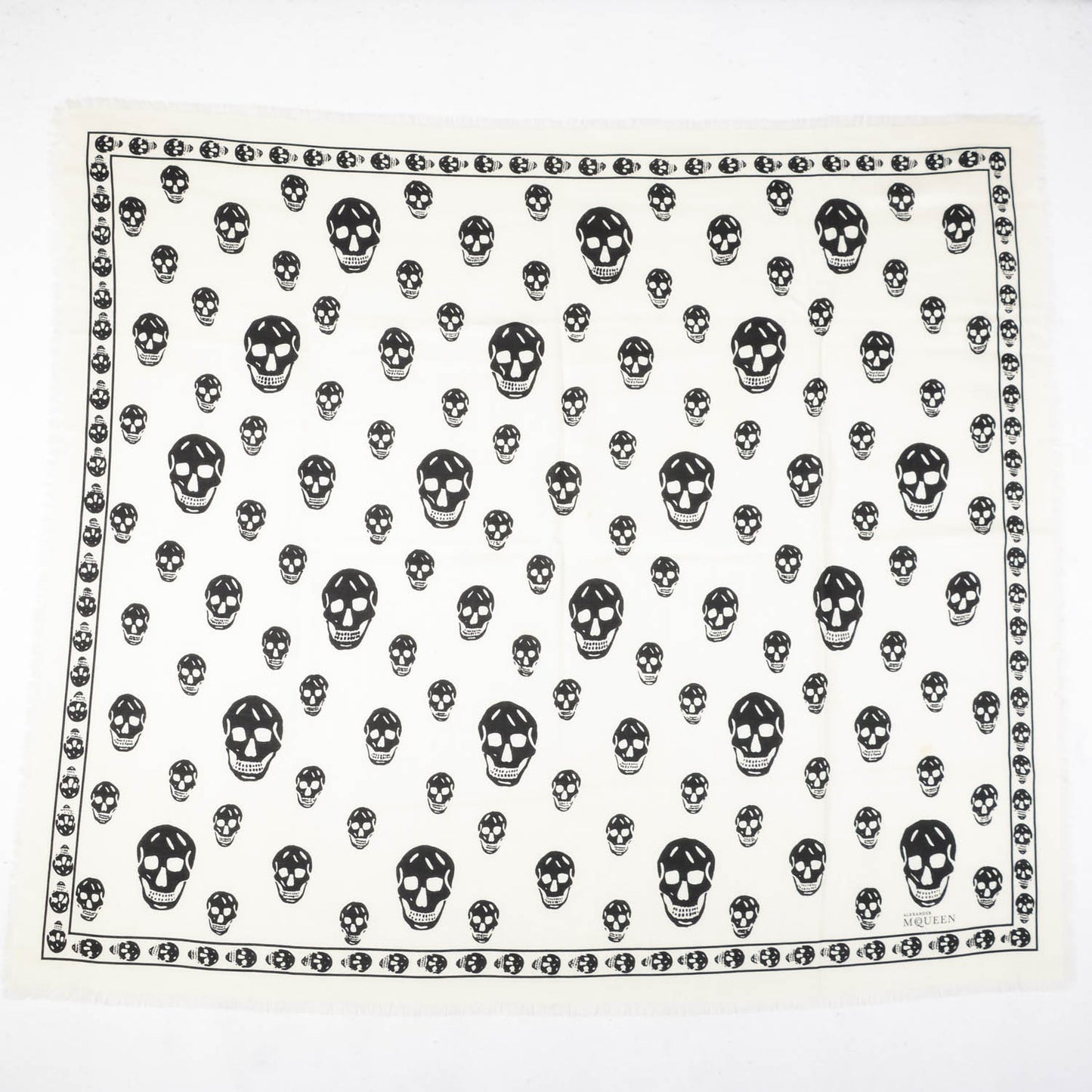 Wool Silk Cashmere Skull Scarf Ivory Black