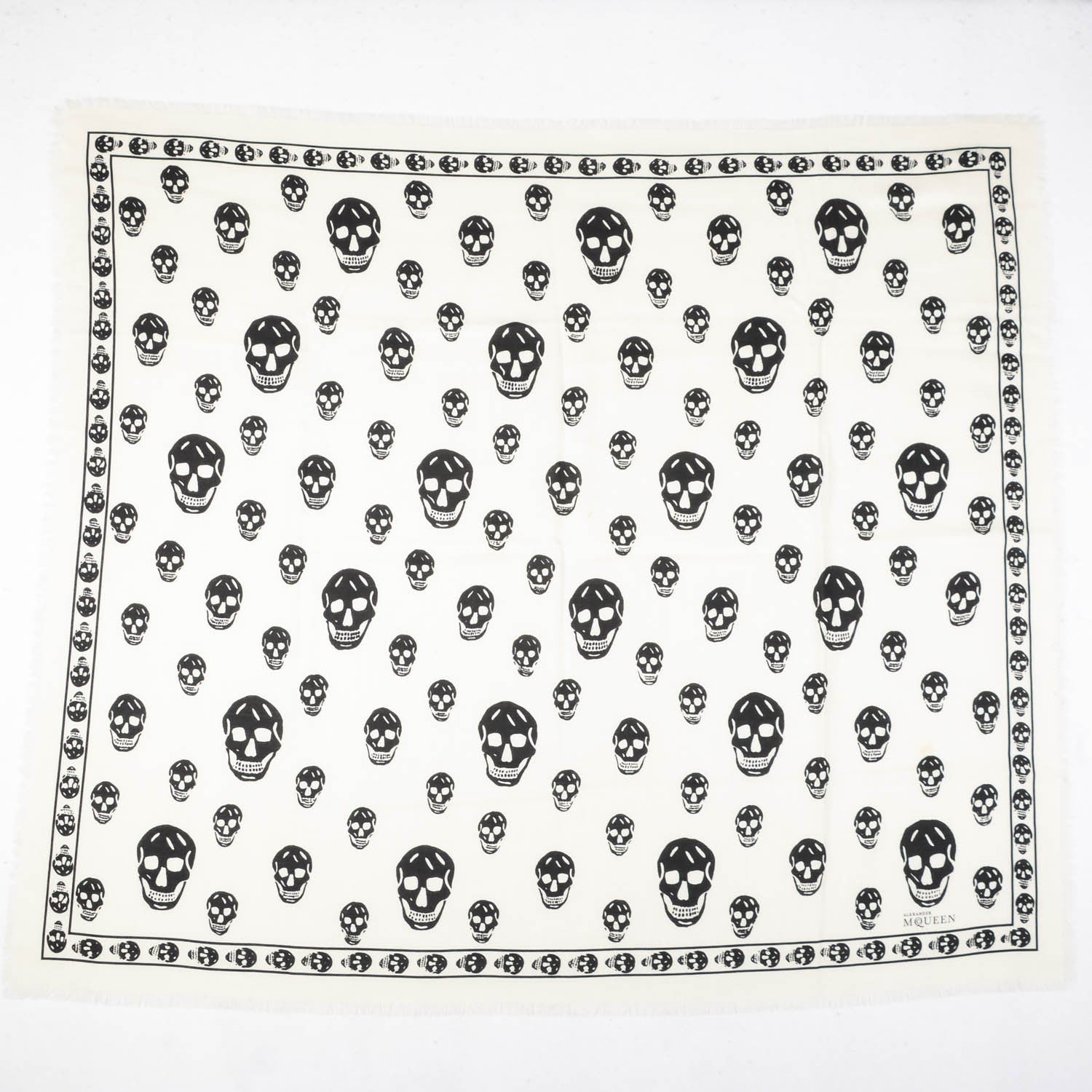 Alexander McQueen Wool Silk Cashmere Skull Scarf Ivory Black 3 of 6