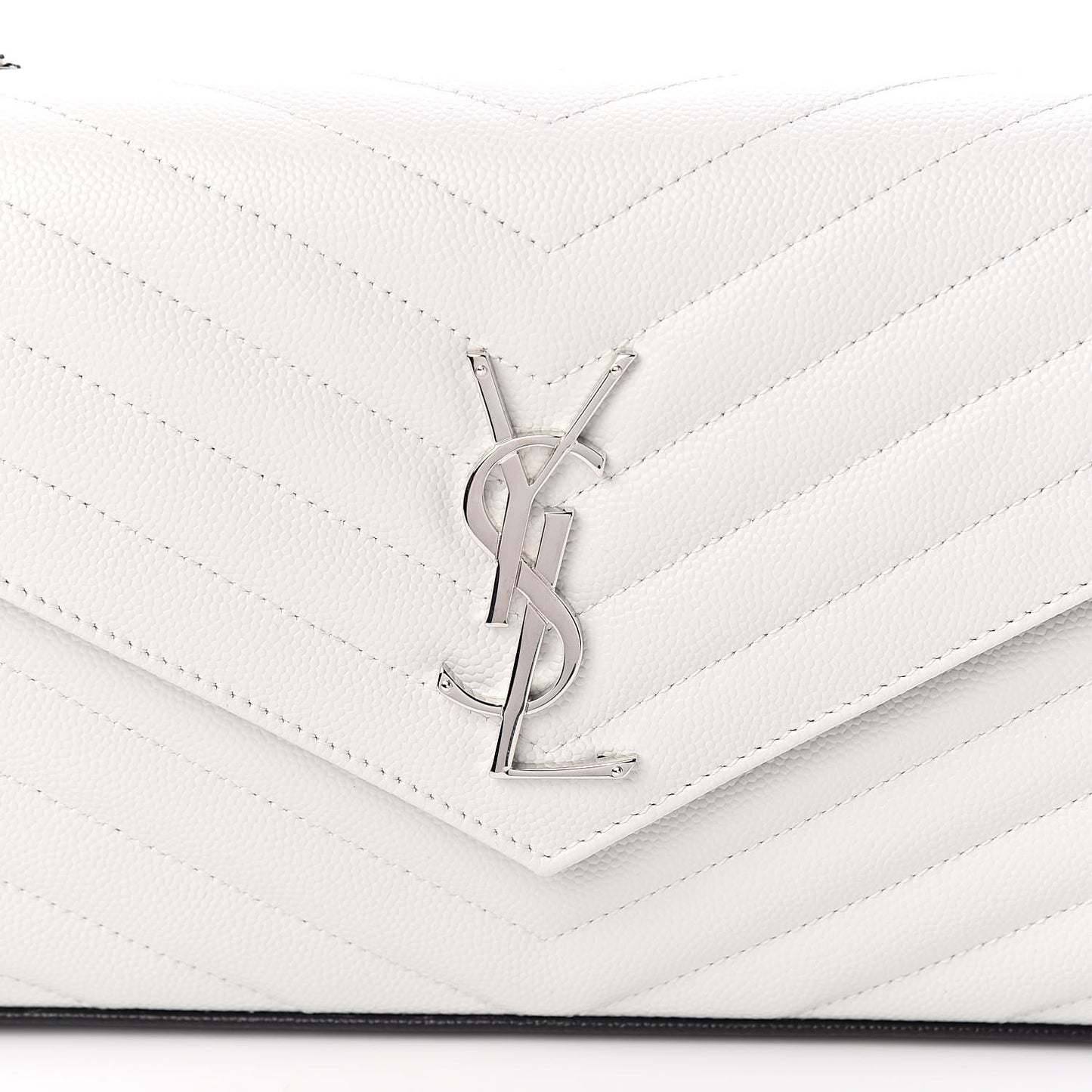 Grain De Poudre Matelasse Bi-Color Chevron Monogram Chain Wallet White Black