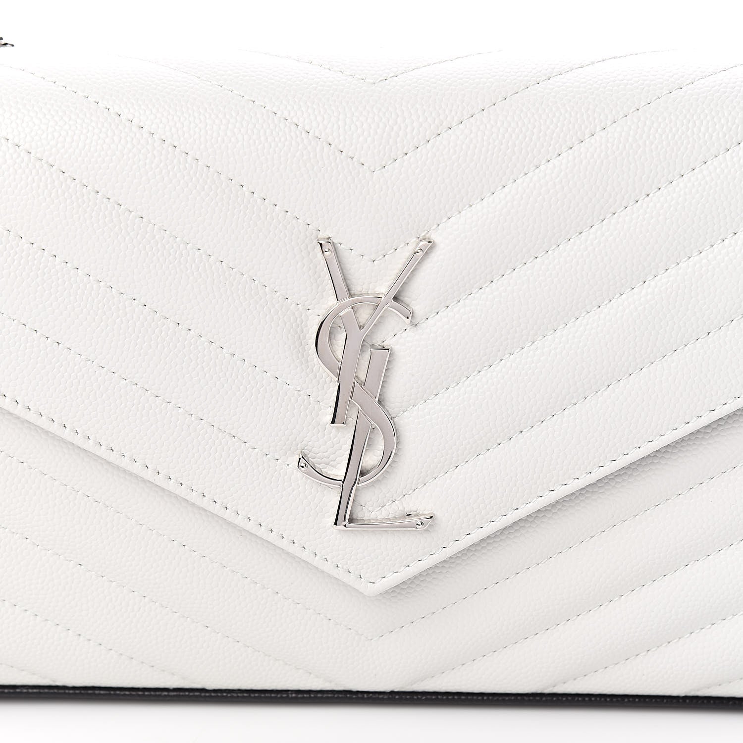 Saint Laurent Grain De Poudre Matelasse Bi-Color Chevron Monogram Chain Wallet White Black 9 of 10