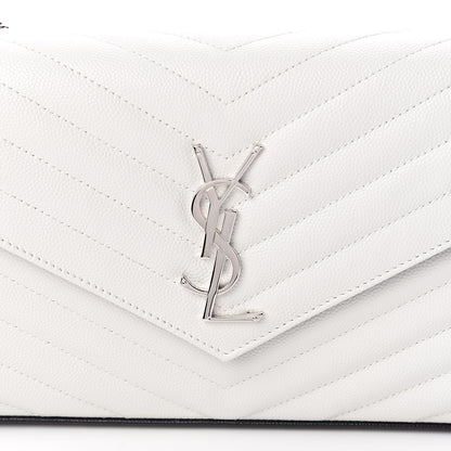 Saint Laurent Grain De Poudre Matelasse Bi-Color Chevron Monogram Chain Wallet White Black 9 of 10