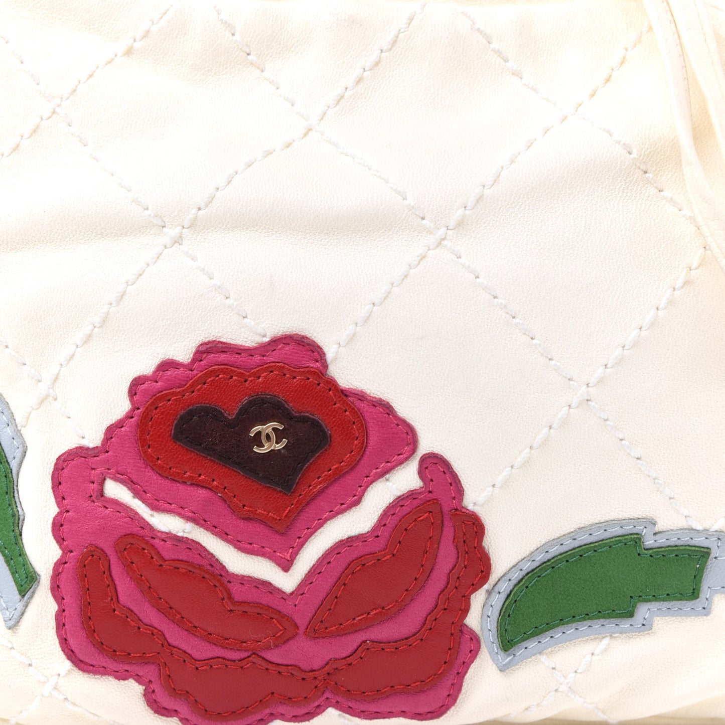 Lambskin Stitched Camellia Shoulder Bag White