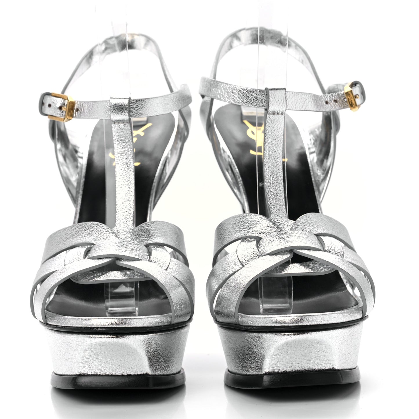 Metallic Calfskin Tribute 105 Platform Sandals 40.5 Silver