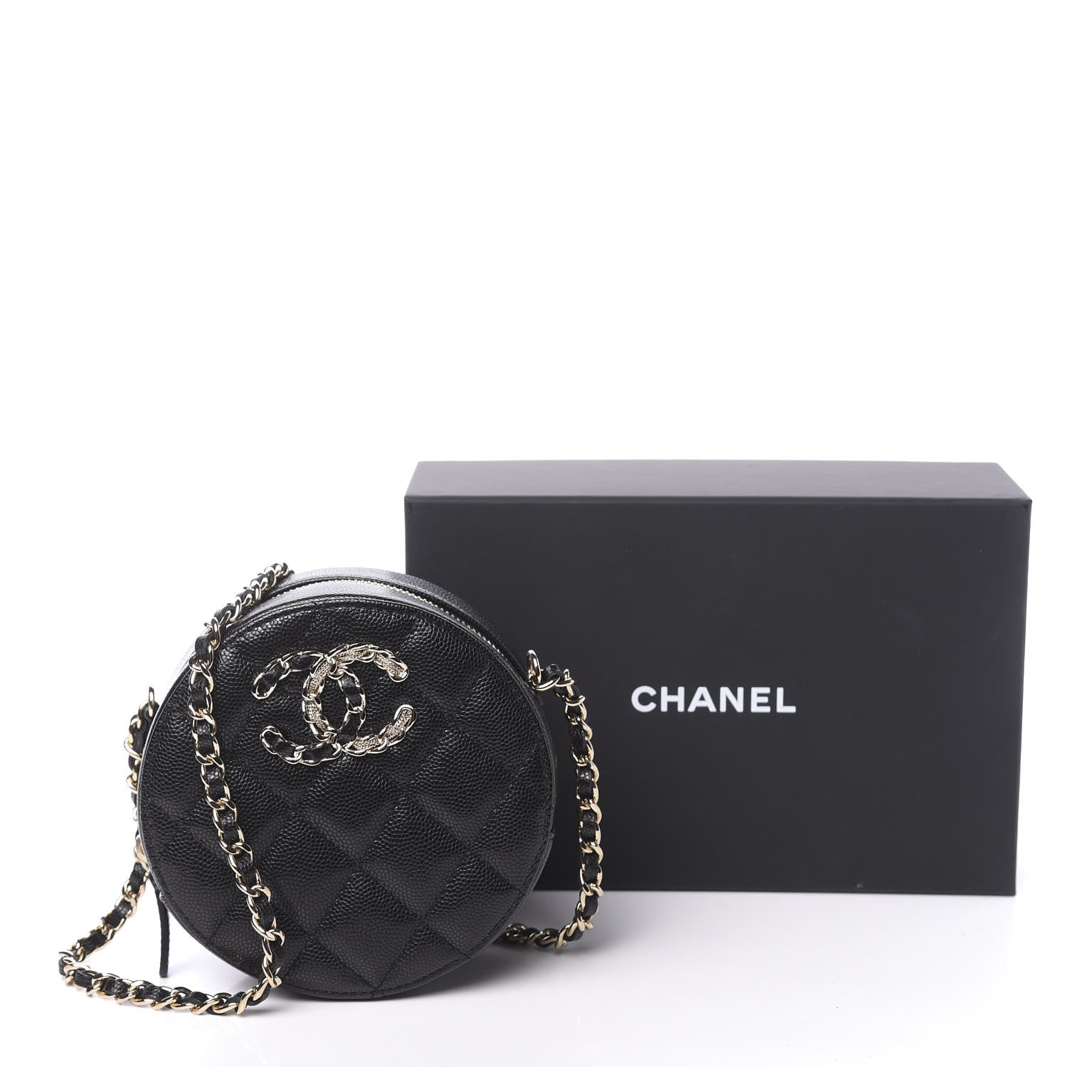 Chanel Caviar Quilted French New Wave Round Clutch With Chain Black 10 of 10