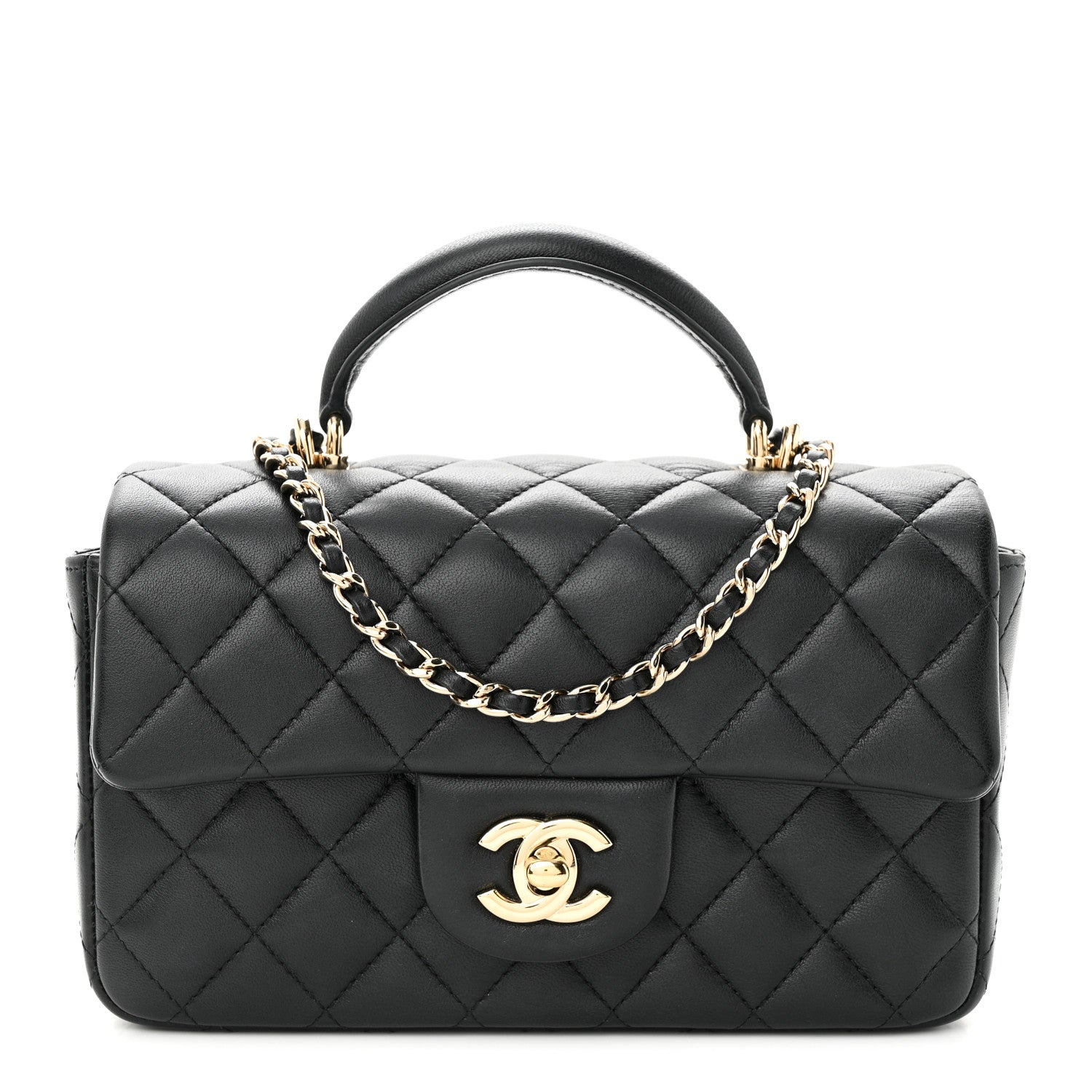 Chanel Lambskin Quilted Mini Top Handle Rectangular Flap Black 1 of 12