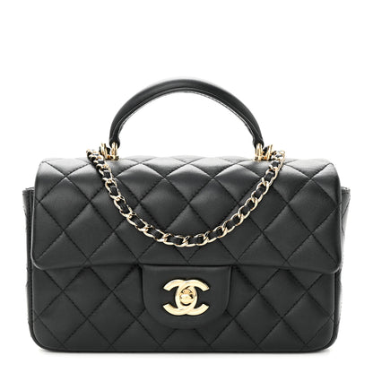 Chanel Lambskin Quilted Mini Top Handle Rectangular Flap Black 1 of 12