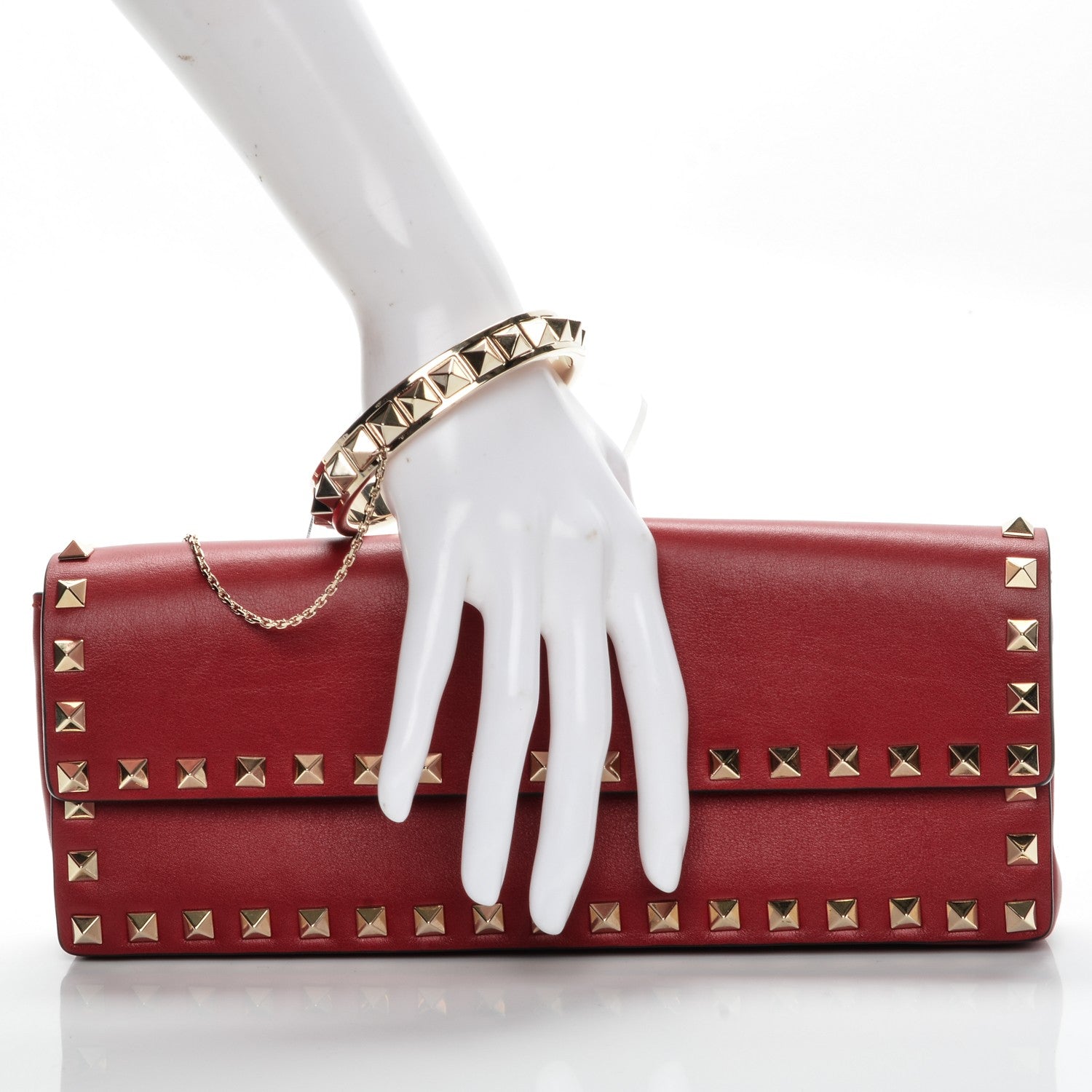 Valentino Garavani Nappa Rockstud Bangle Clutch Red 2 of 7
