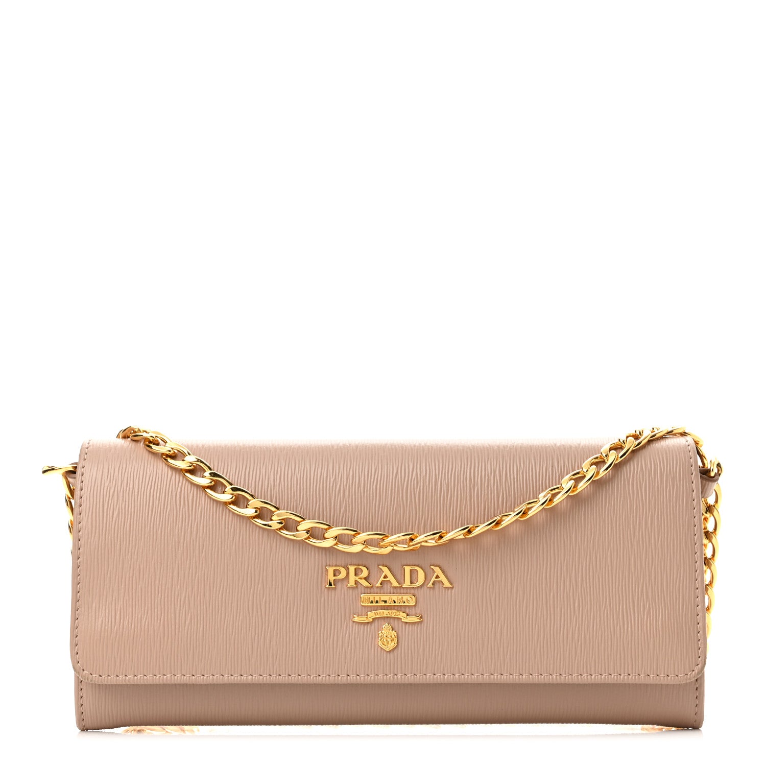 Prada Vitello Move Metal Oro Chain Wallet Cipria 1 of 9