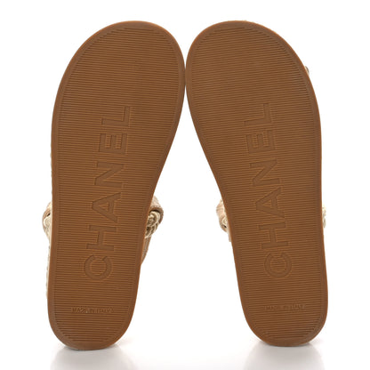 Chanel Cord Lambskin Quilted Logo Sandals 37 Beige 5 of 8
