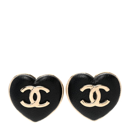 Chanel Lambskin CC Heart Earrings Black Gold 1 of 4