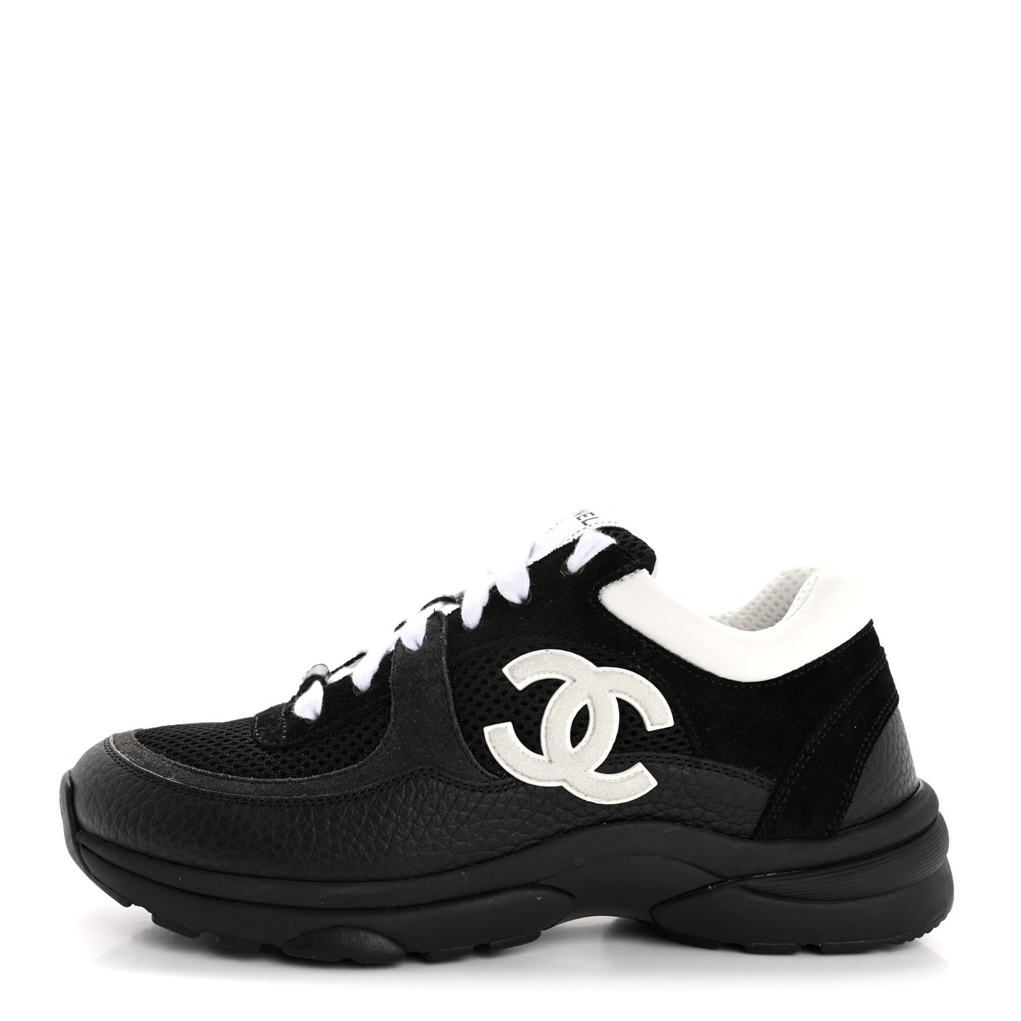Mesh Suede Grained Calfskin Womens CC Sneakers 38 Black White