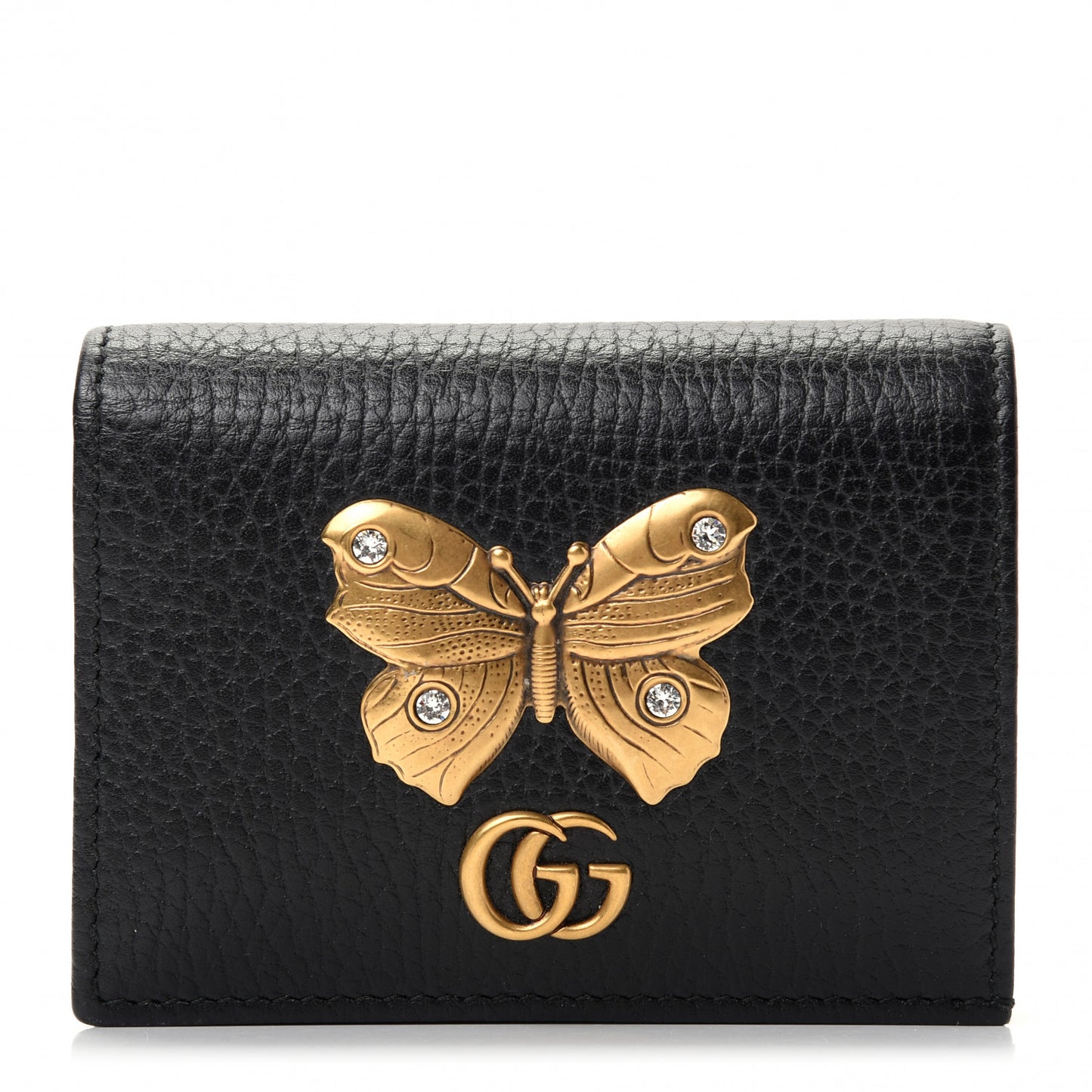 Pebbled Calfskin Butterfly Card Case Black