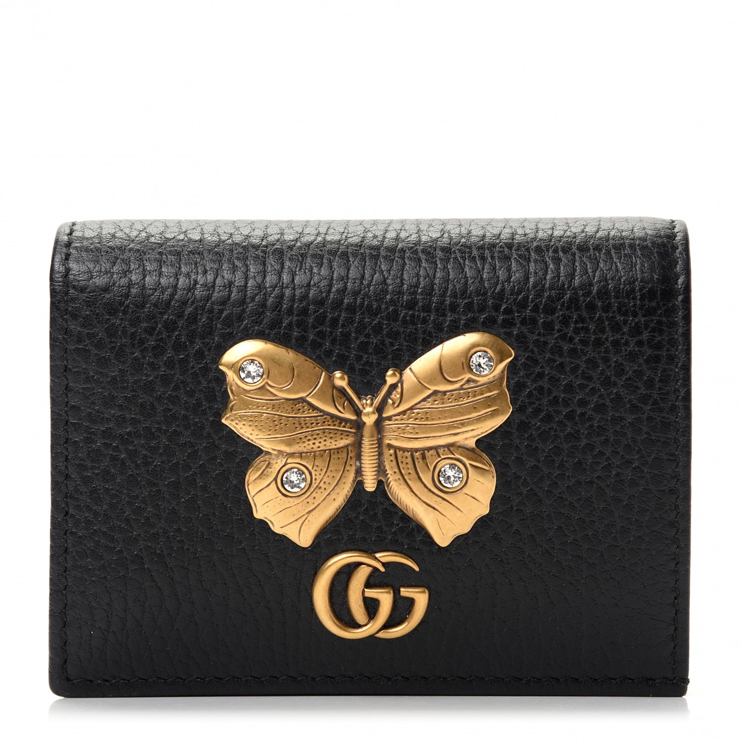 Gucci Pebbled Calfskin Butterfly Card Case Black 1 of 7