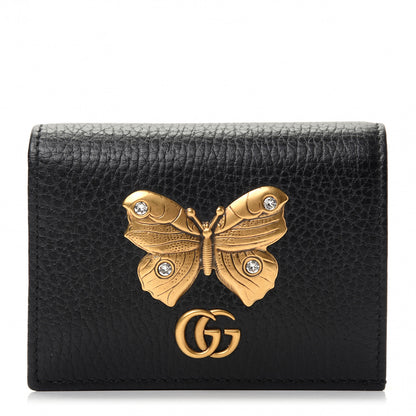 Gucci Pebbled Calfskin Butterfly Card Case Black 1 of 7