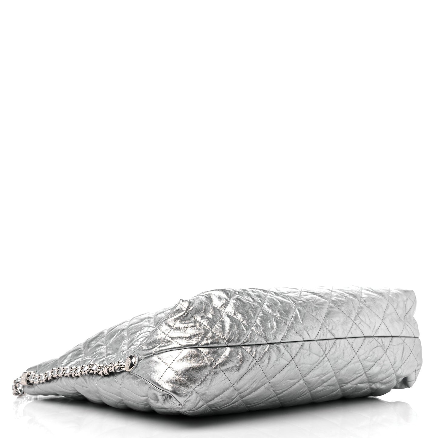 Metallic Crackled Calfskin Quilted Large Big Bang Hobo Silver