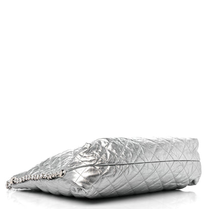Chanel Metallic Crackled Calfskin Quilted Large Big Bang Hobo Silver 4 of 10