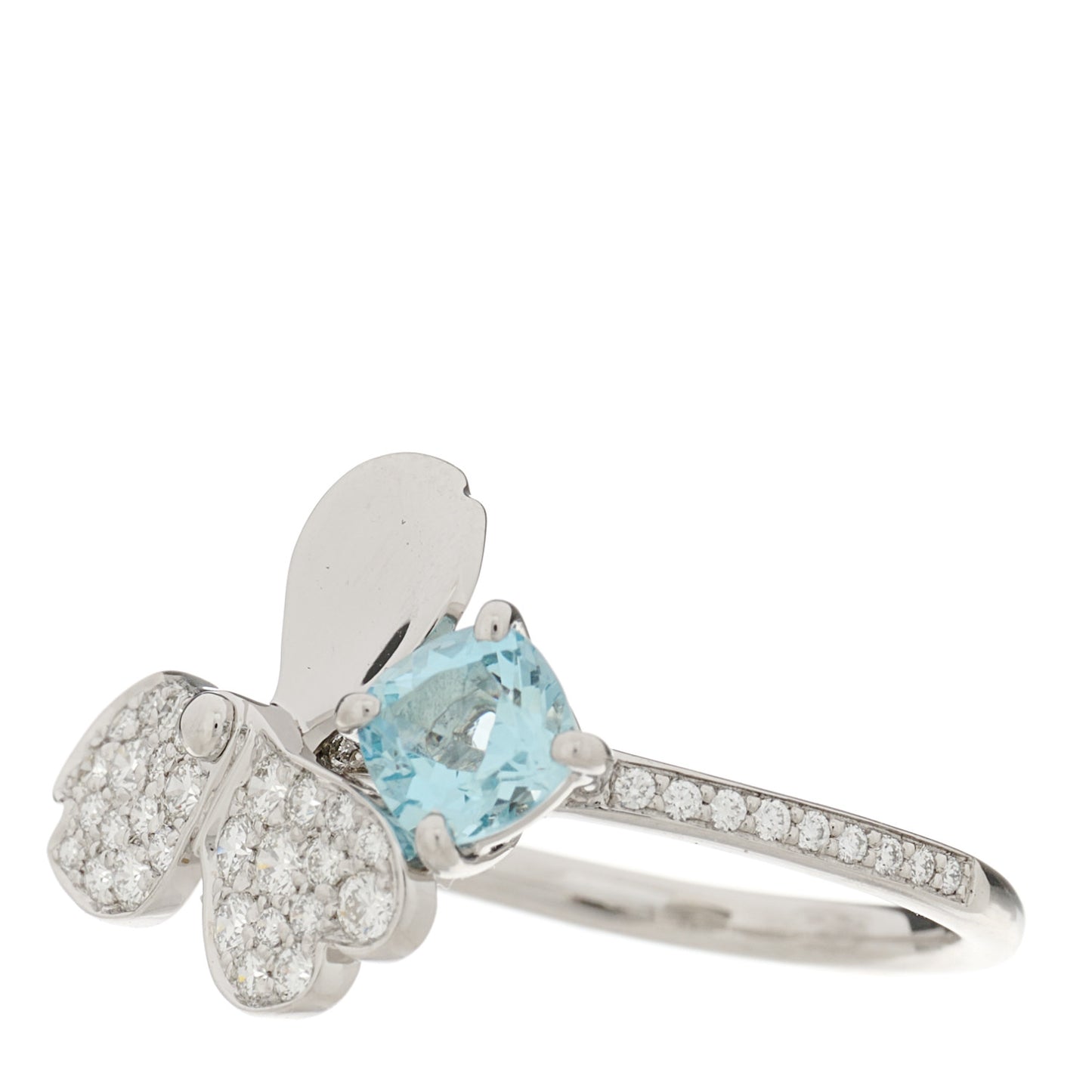 Platinum Diamond Aquamarine Paper Flowers Ring 52 6