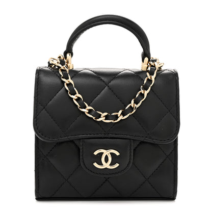 Chanel Lambskin Quilted Top Handle Flap Clutch With Chain Black 1 of 11