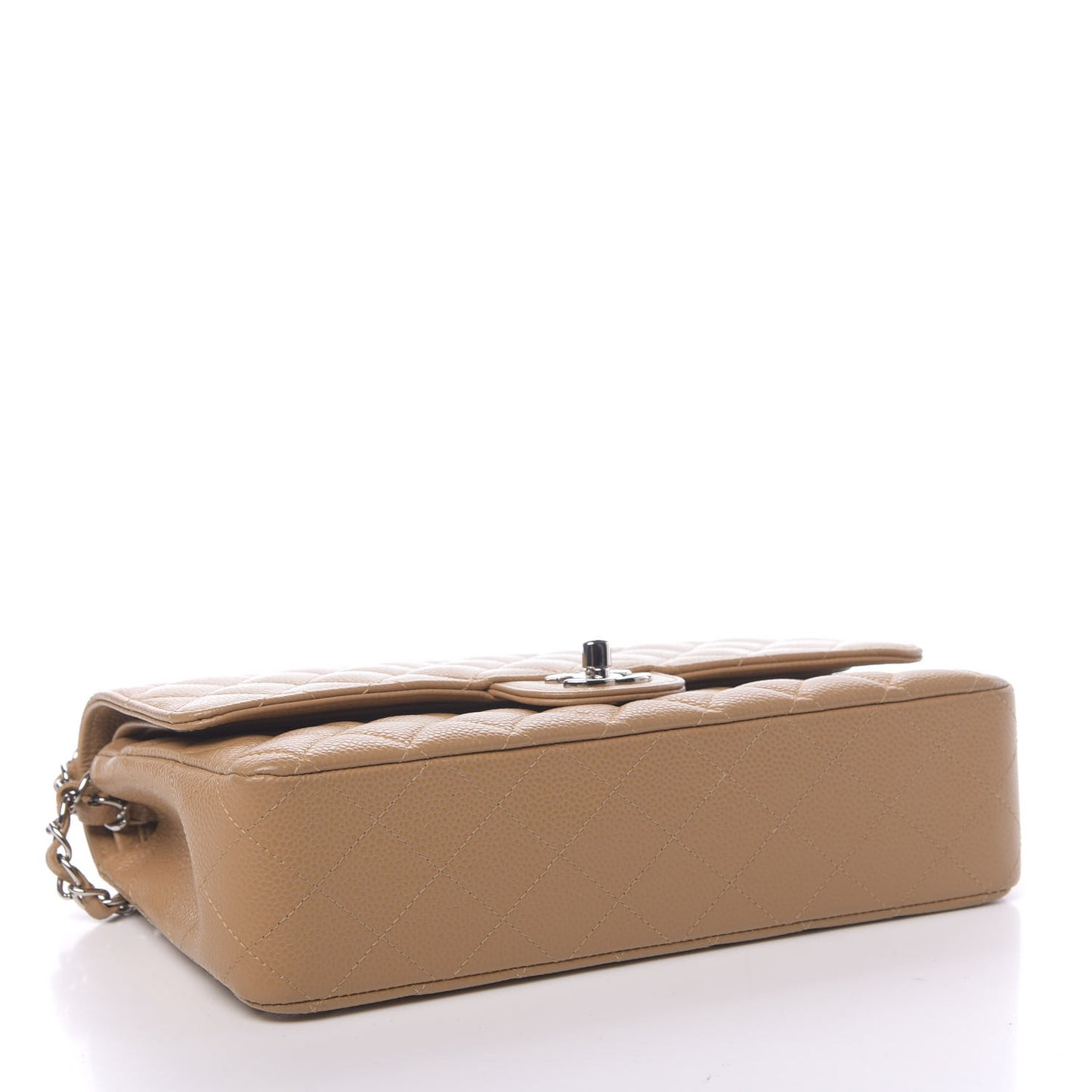 Caviar Quilted Medium Double Flap Beige