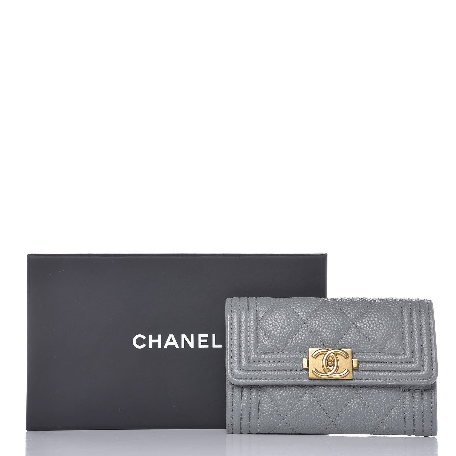 Chanel Caviar Quilted Boy Flap Card Holder Grey 9 of 9