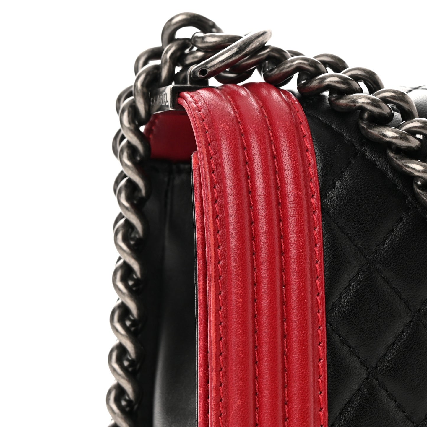 Lambskin Quilted Medium Boy Flap Black Red