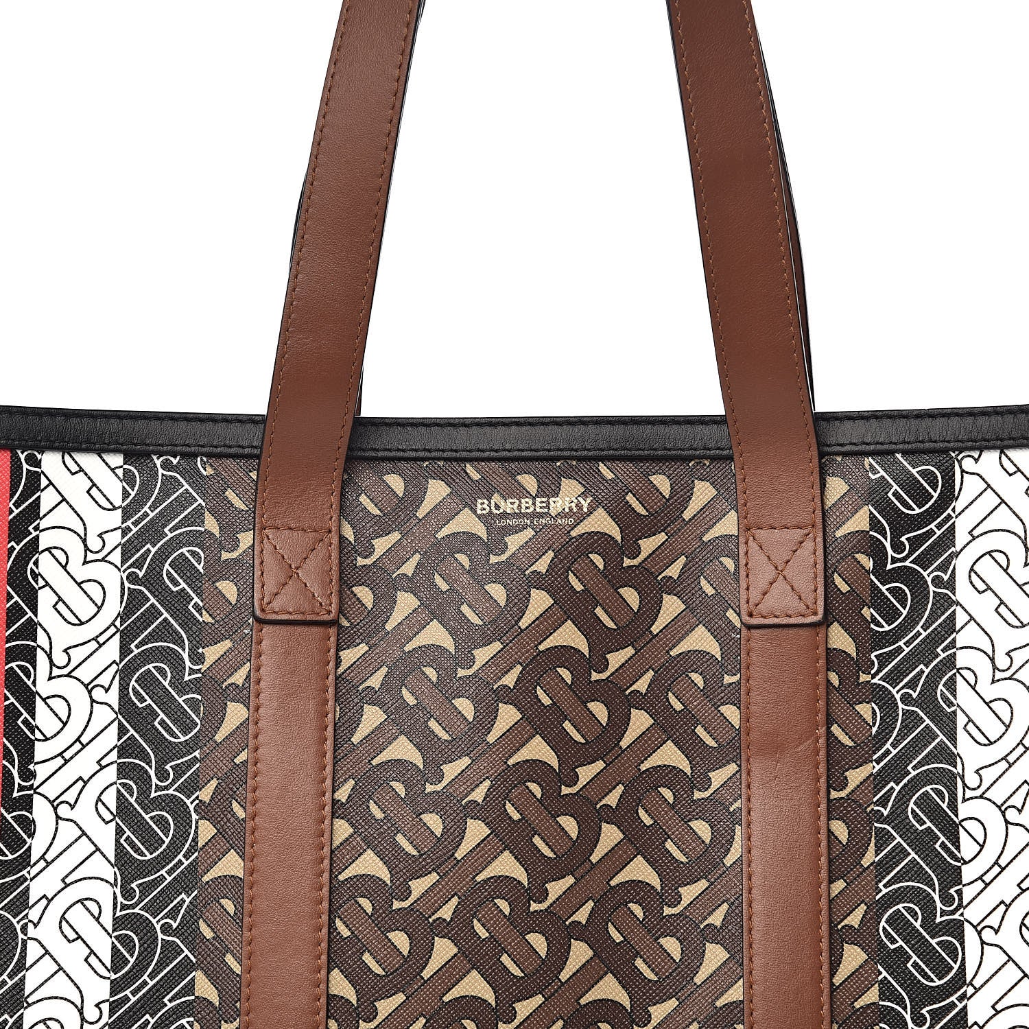 Burberry E-Canvas Monogram Stripe Book Tote Bridle Brown 11 of 11
