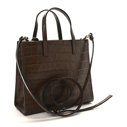 Marc Jacobs Calfskin Crocodile Embossed Mini Grind Tote Bag Dark Brown 3 of 9