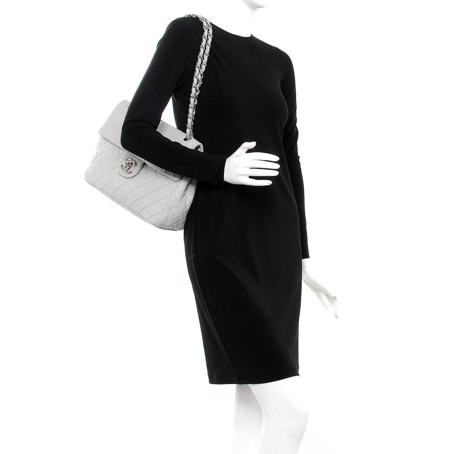 Chanel Caviar Quilted Maxi Single Flap Light Grey 3 of 12