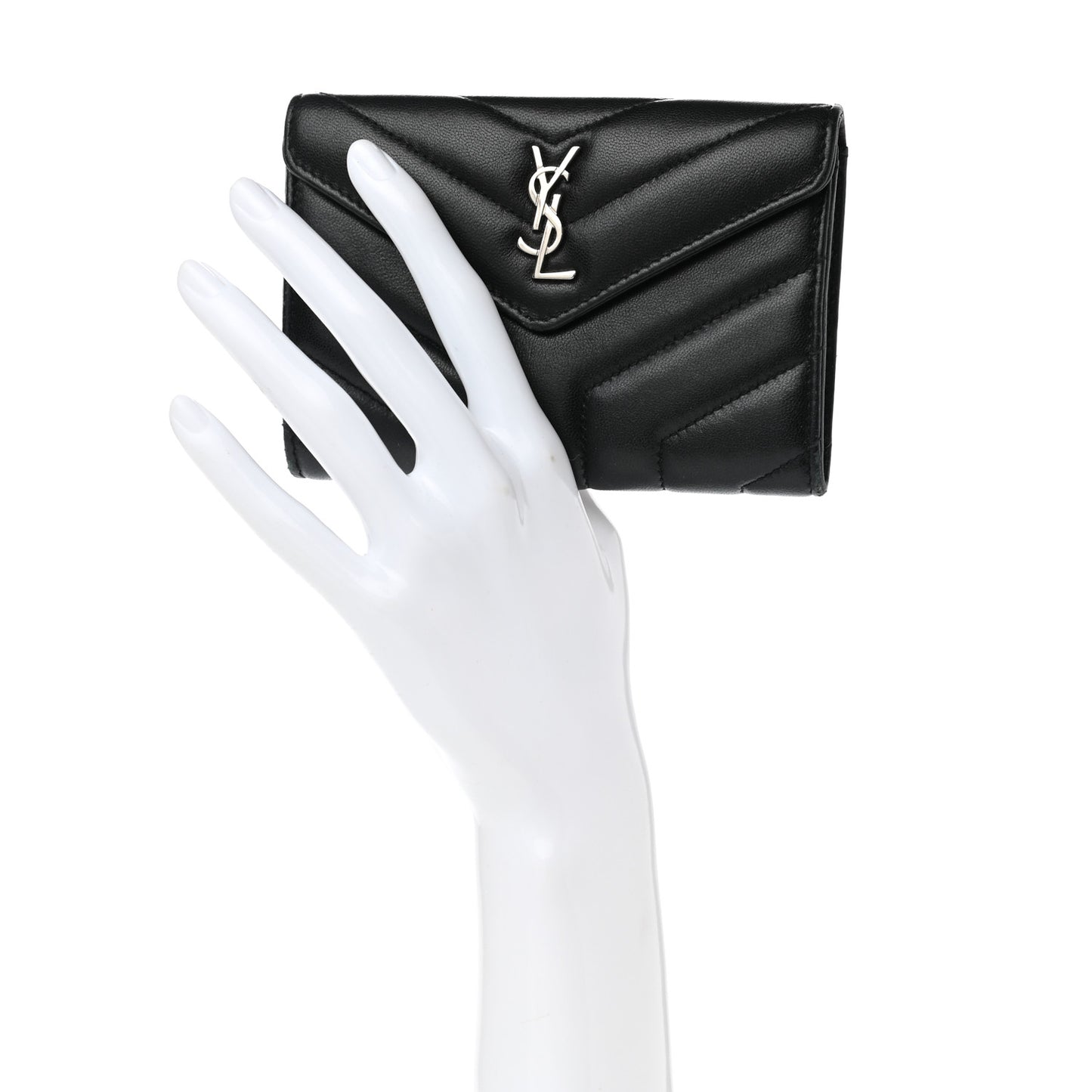 Lambskin Y Quilted Monogram Small Loulou Envelope Wallet Black