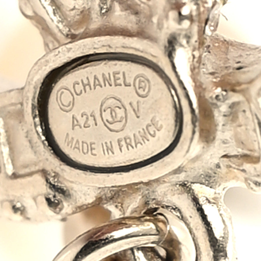 Chanel Crystal Timeless CC Pearl Drop Earrings Light Gold 4 of 5