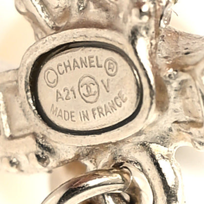 Chanel Crystal Timeless CC Pearl Drop Earrings Light Gold 4 of 5