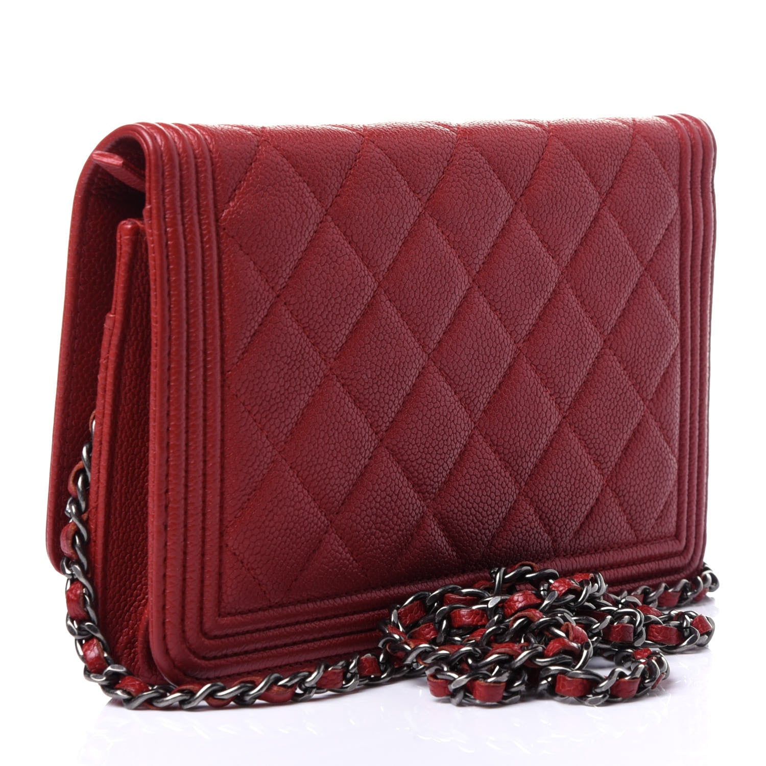 Chanel Caviar Quilted Boy Wallet On Chain WOC Red 3 of 11