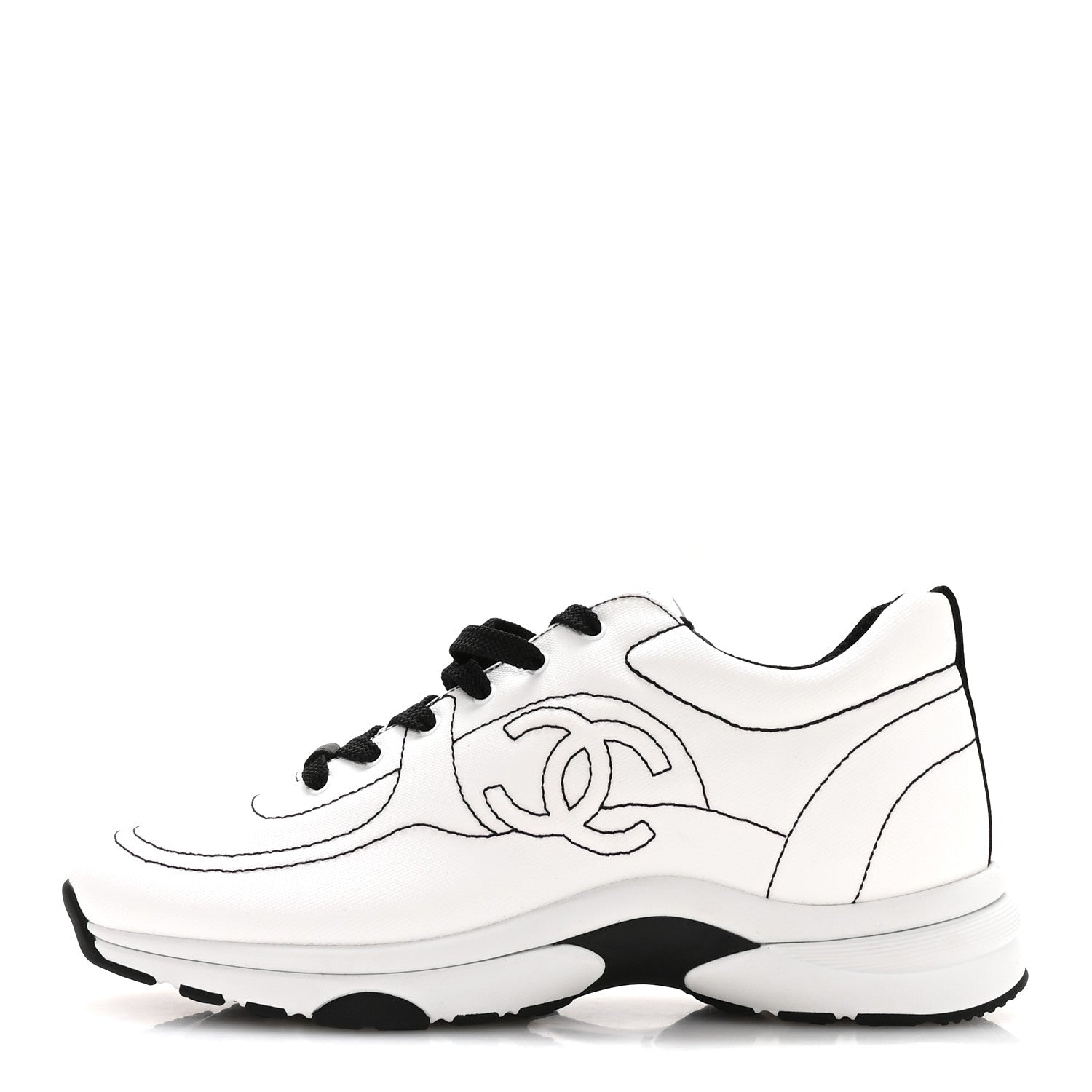 Chanel Cotton Womens CC Sneakers 40.5 White Black 1 of 9