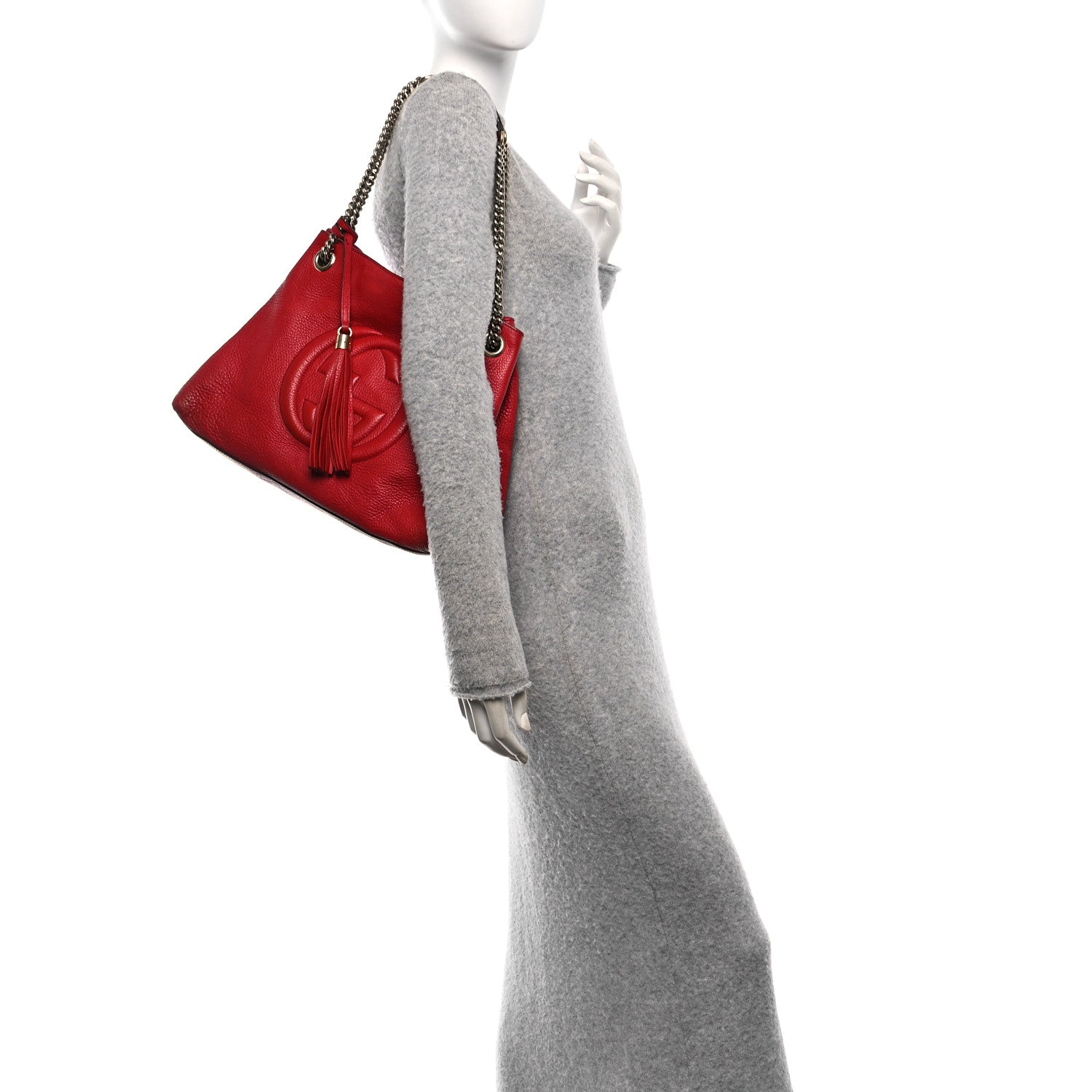 Gucci Pebbled Calfskin Medium Soho Chain Shoulder Bag Tabasco Red 2 of 12
