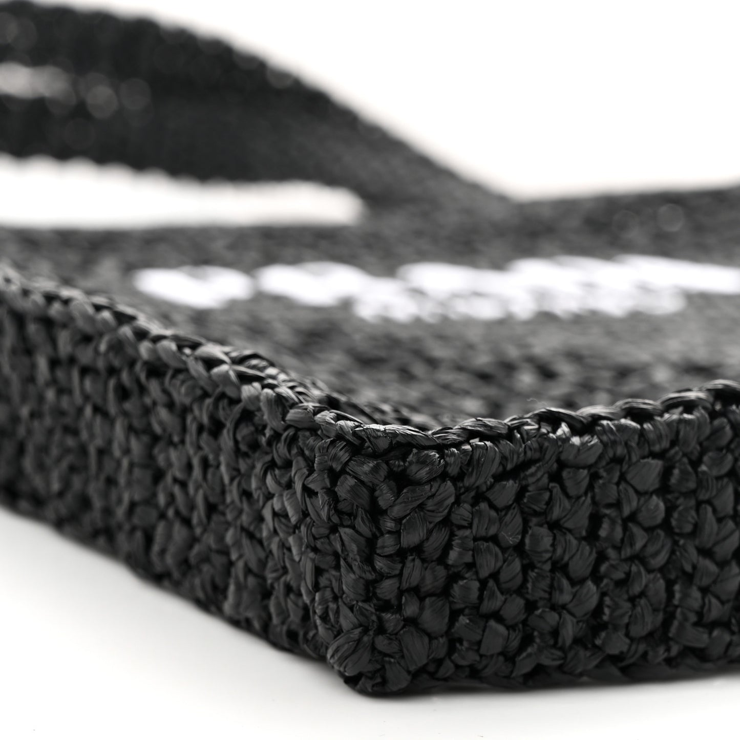 Yarn Raffia Effect Crochet Logo Embroidered Tote Bag Black