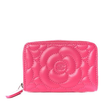 Chanel Lambskin Camellia Embossed Zip Coin Purse Fuchsia 1 of 9